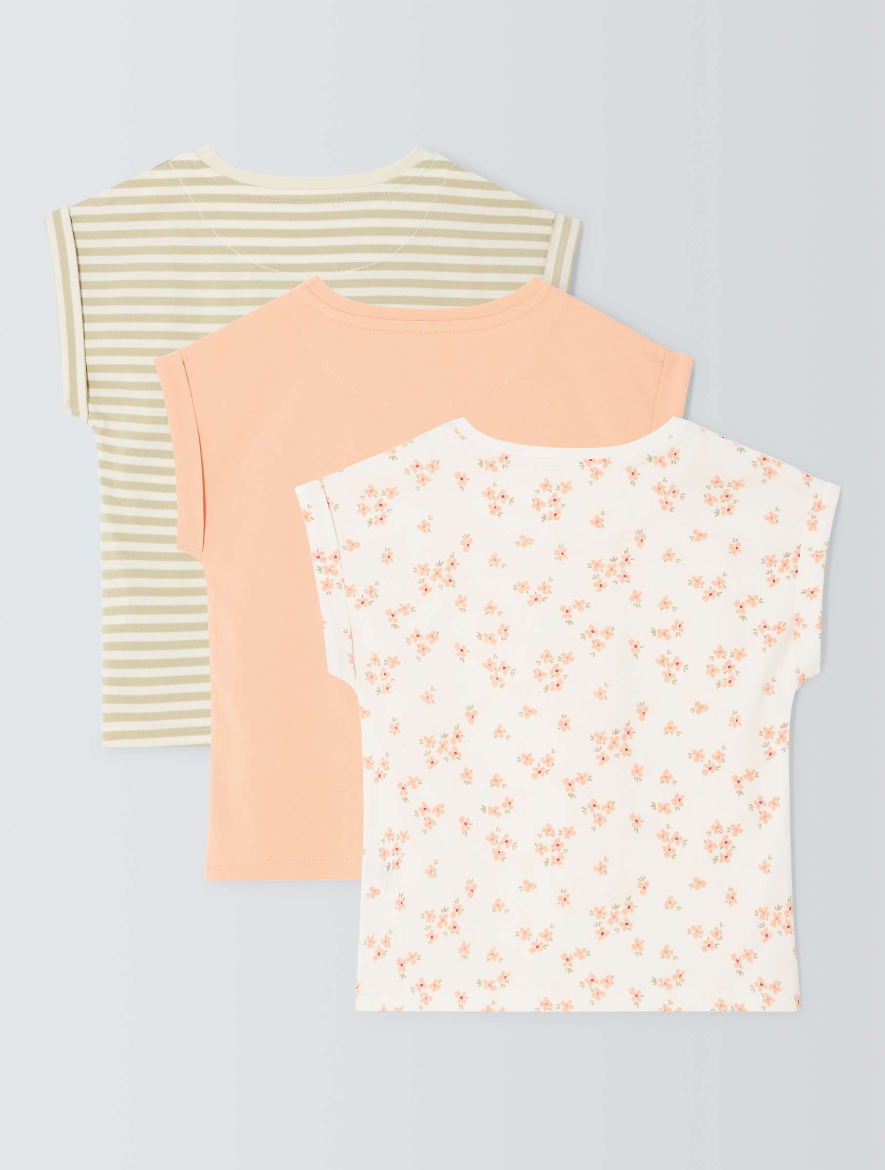 Buy John Lewis Kids' Stripe/Plain/Floral T-Shirts, Pack of 3, Multi Online at johnlewis.com