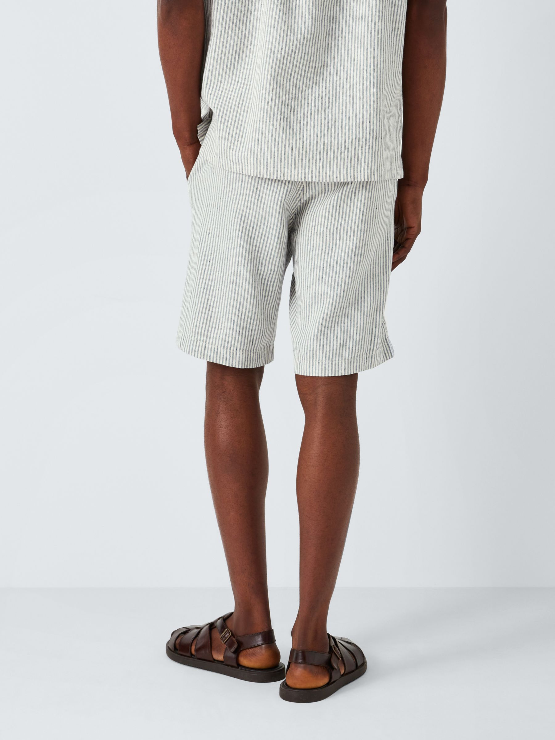 John Lewis Linen Blend Stripe Shorts, Navy/White, 40R