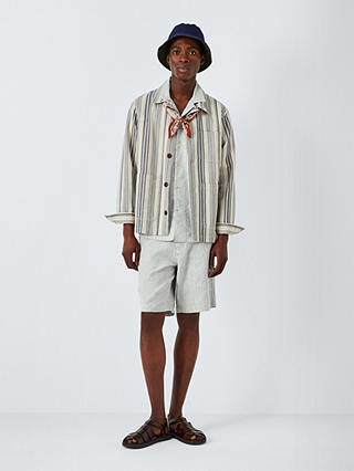 John Lewis Linen Blend Stripe Shorts, Navy/White