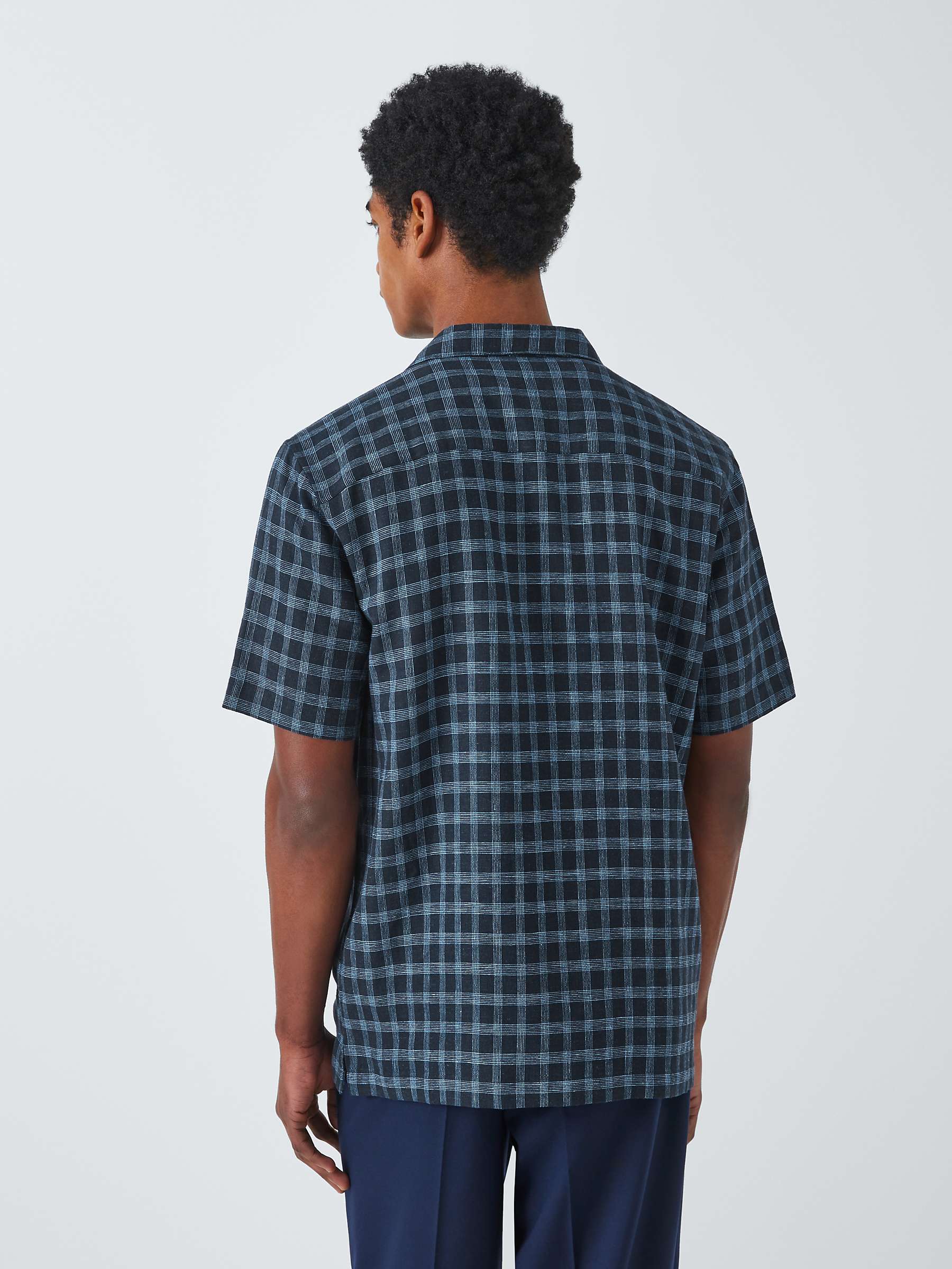 Buy Kin Linen Blend Short Sleeve Check Revere Collar Shirt, Navy Online at johnlewis.com