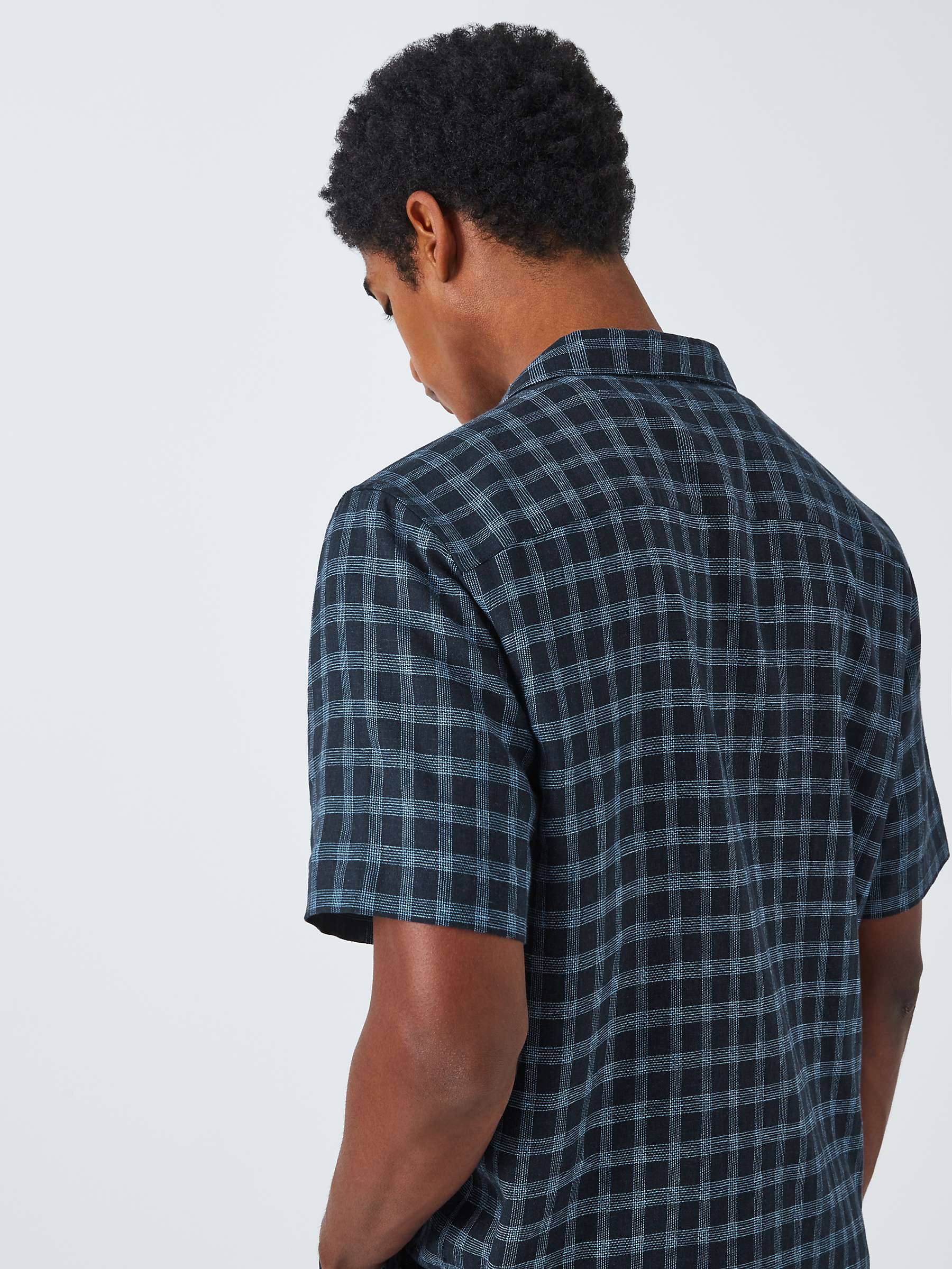 Buy Kin Linen Blend Short Sleeve Check Revere Collar Shirt, Navy Online at johnlewis.com
