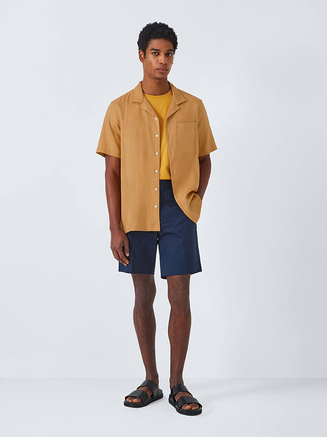 Kin Linen Blend Revere Collar Short Sleeve Shirt, Spruce Yellow