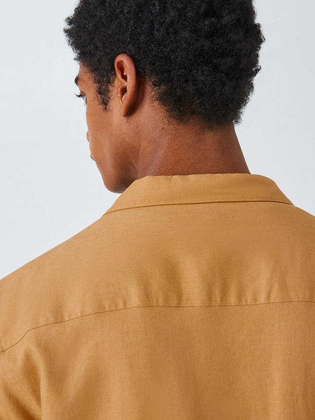 Kin Linen Blend Revere Collar Short Sleeve Shirt, Spruce Yellow