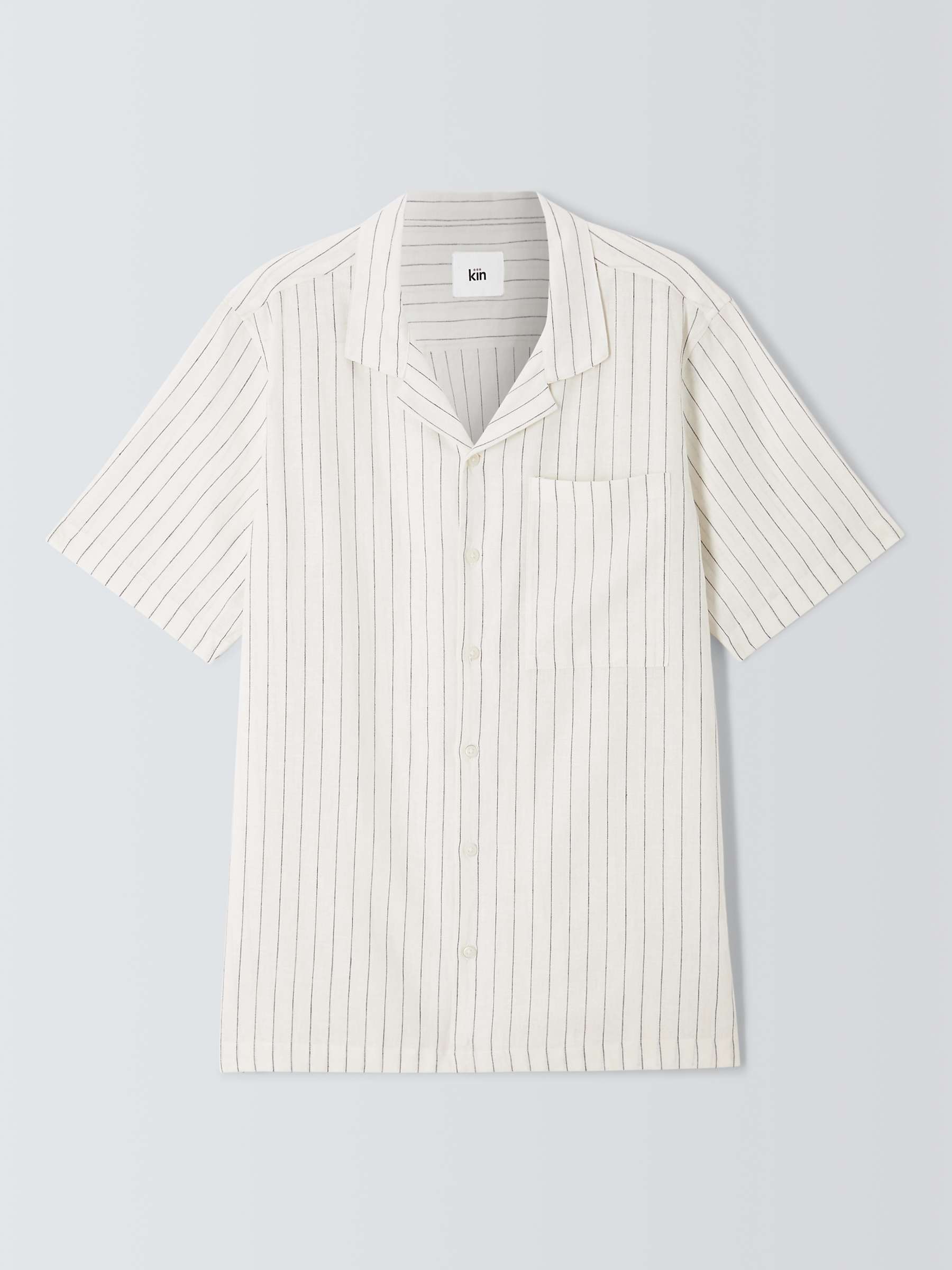 Buy Kin Linen Blend Short Sleeve Stripe Revere Collar Shirt, Ecru/Black Online at johnlewis.com