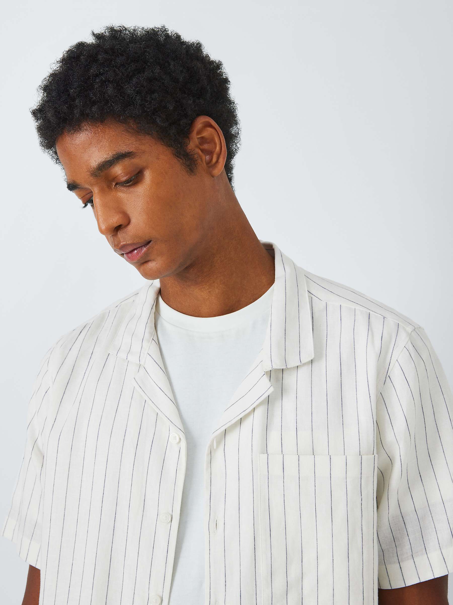 Buy Kin Linen Blend Short Sleeve Stripe Revere Collar Shirt, Ecru/Black Online at johnlewis.com