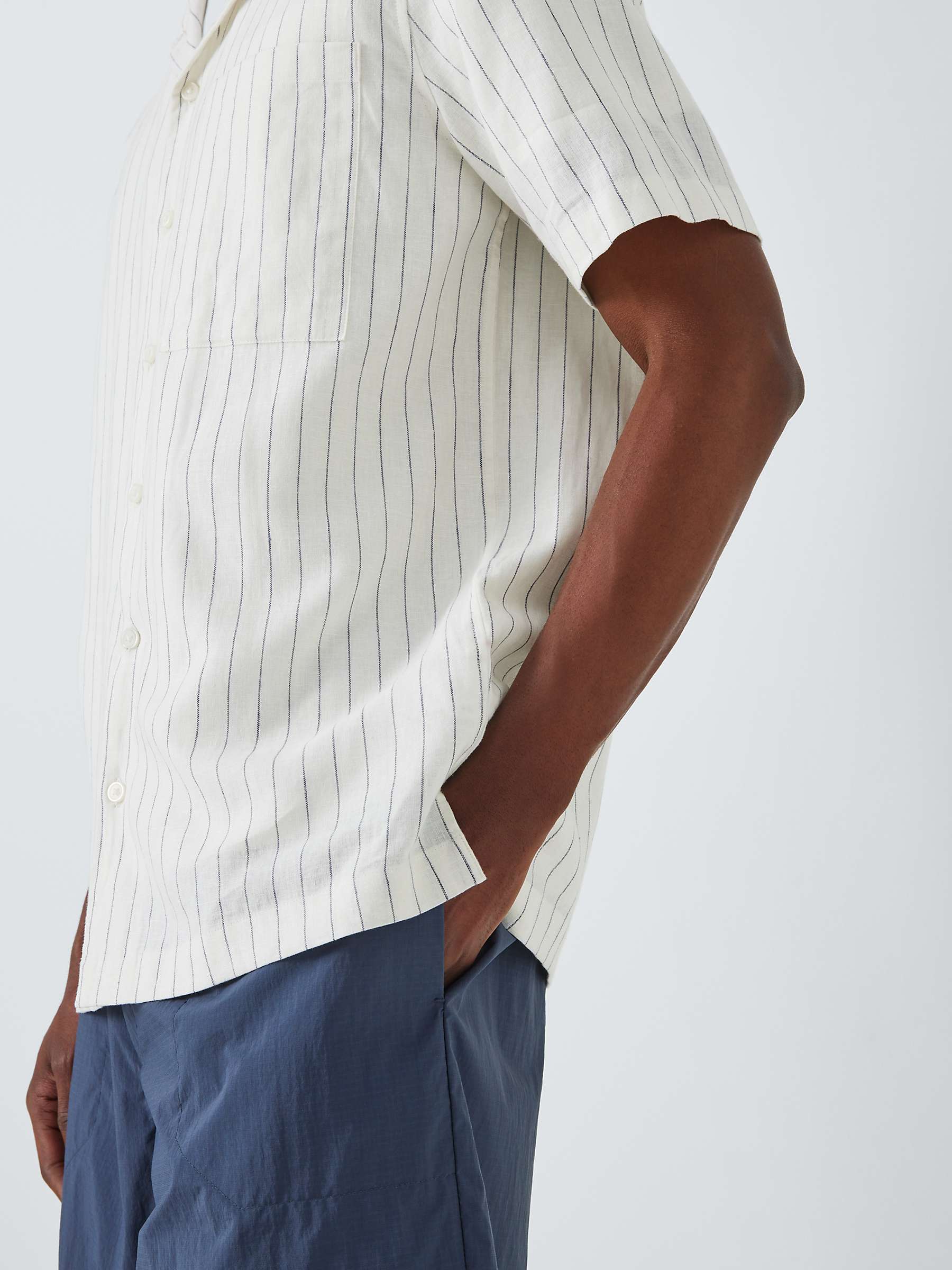 Buy Kin Linen Blend Short Sleeve Stripe Revere Collar Shirt, Ecru/Black Online at johnlewis.com