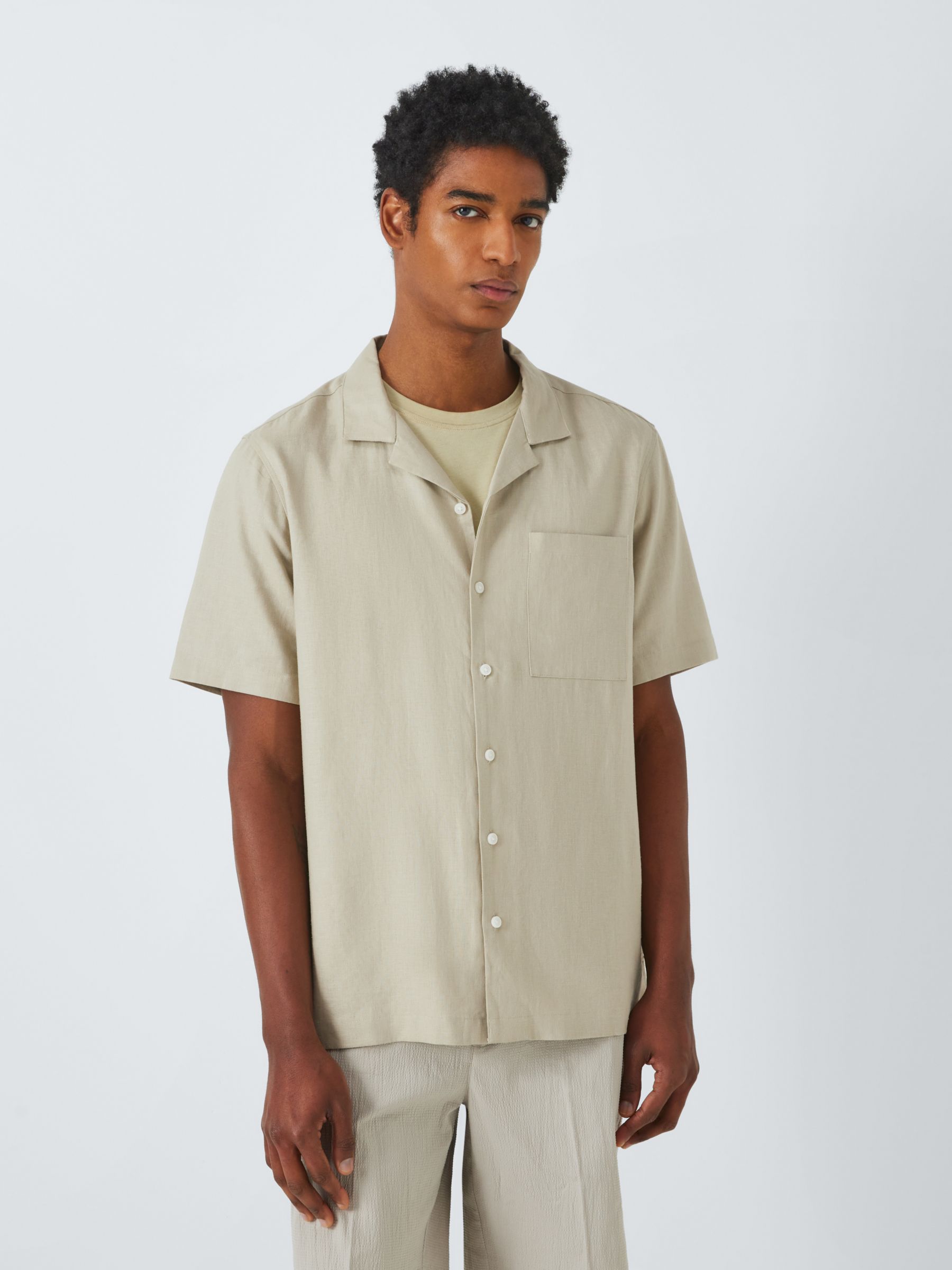 Kin Linen Blend Revere Collar Short Sleeve Shirt, Spray Green, L