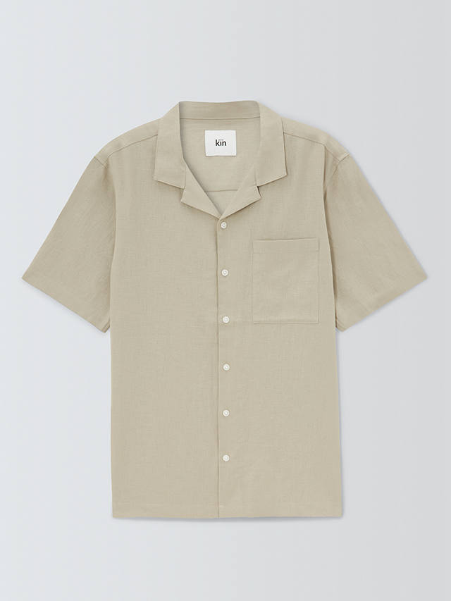 Kin Linen Blend Revere Collar Short Sleeve Shirt, Spray Green