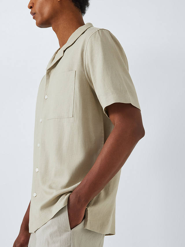 Kin Linen Blend Revere Collar Short Sleeve Shirt, Spray Green