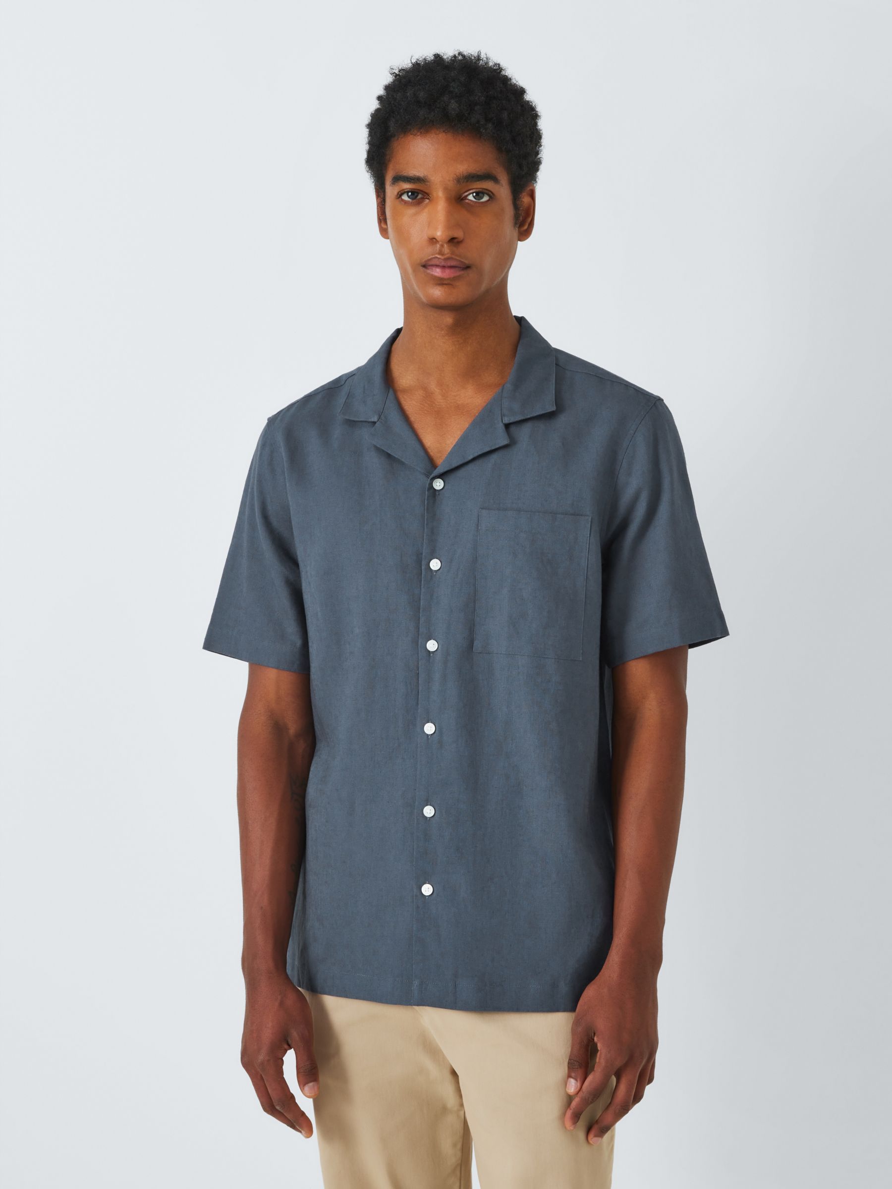 Kin Linen Blend Revere Collar Short Sleeve Shirt, Ombre Blue