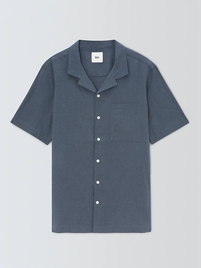 Kin Linen Blend Revere Collar Short Sleeve Shirt, Ombre Blue