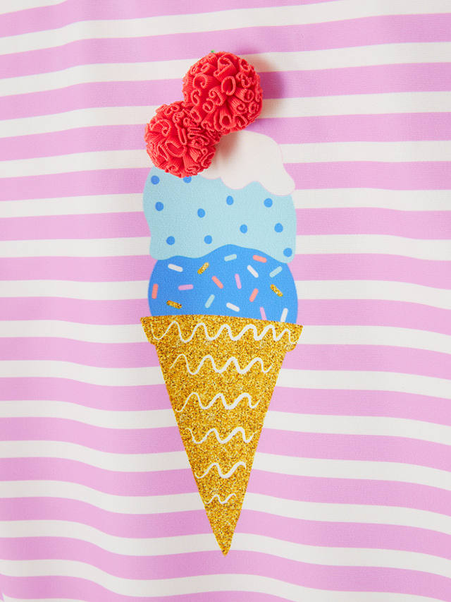 John Lewis Kids' Stripe Ice Cream Swimsuit, Pink/Multi