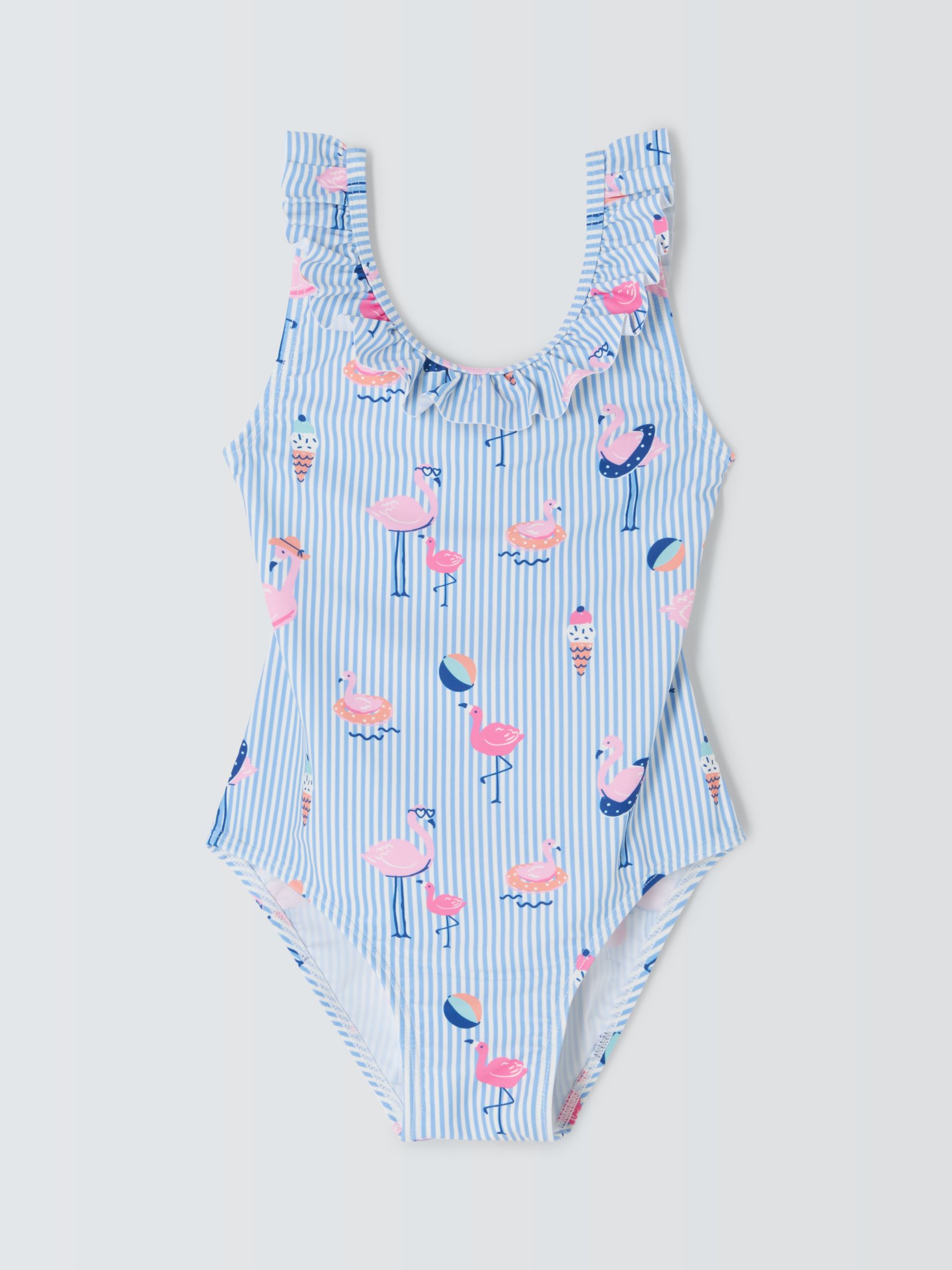John Lewis Kids' Stripe Flamingo Swimsuit, Blue/Multi at John Lewis ...