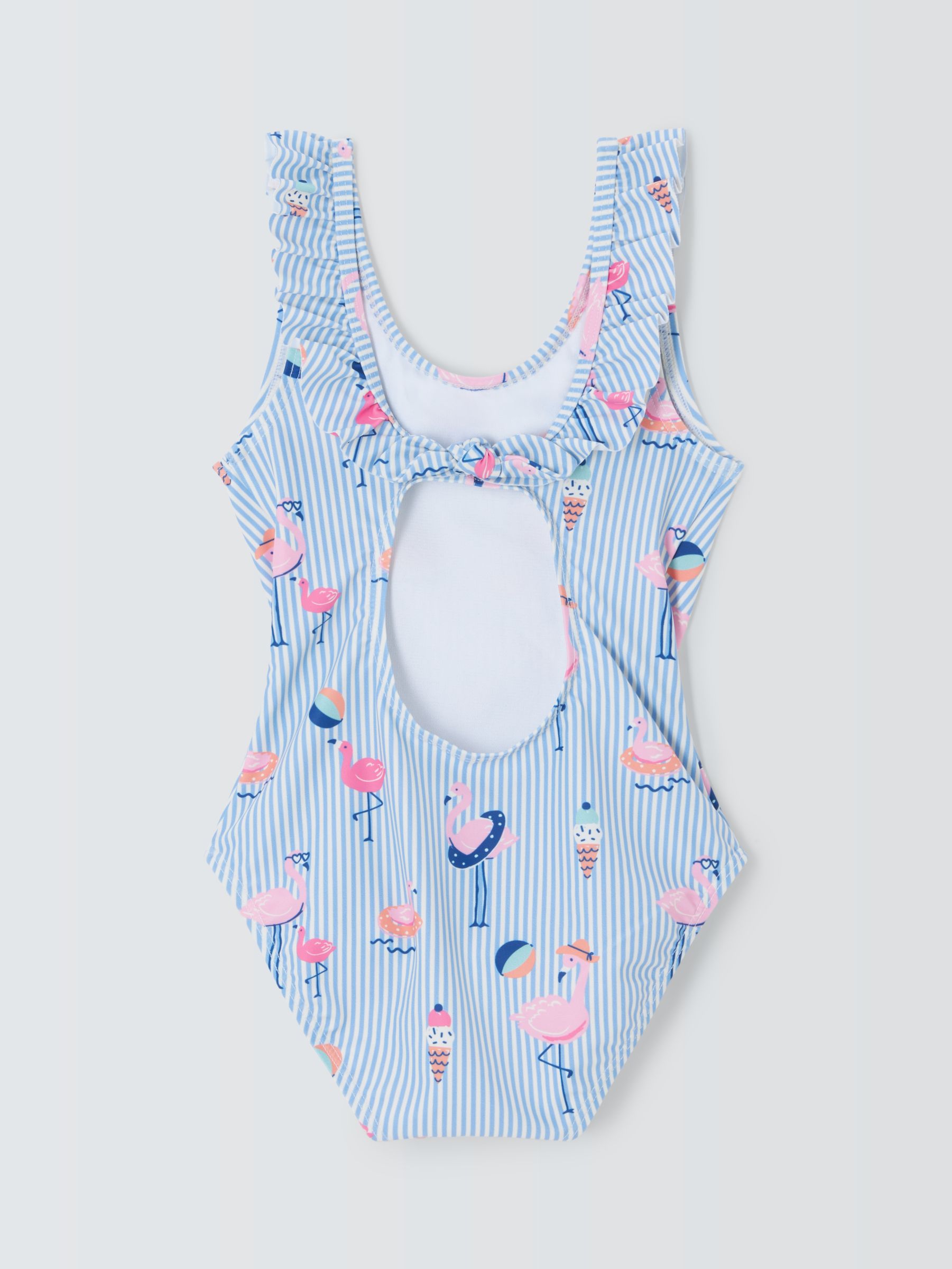 John Lewis Kids' Stripe Flamingo Swimsuit, Blue/Multi, 7 years