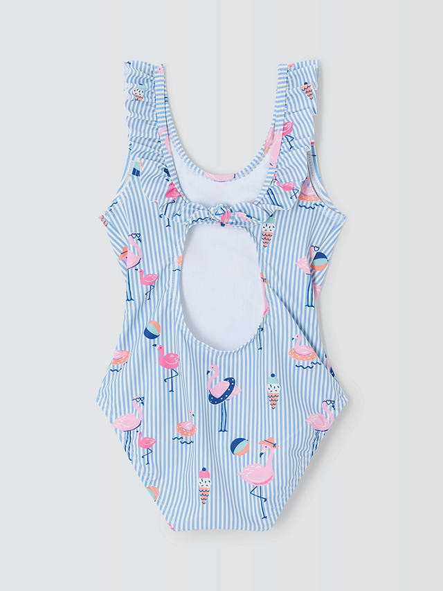 John Lewis Kids' Stripe Flamingo Swimsuit, Blue/Multi