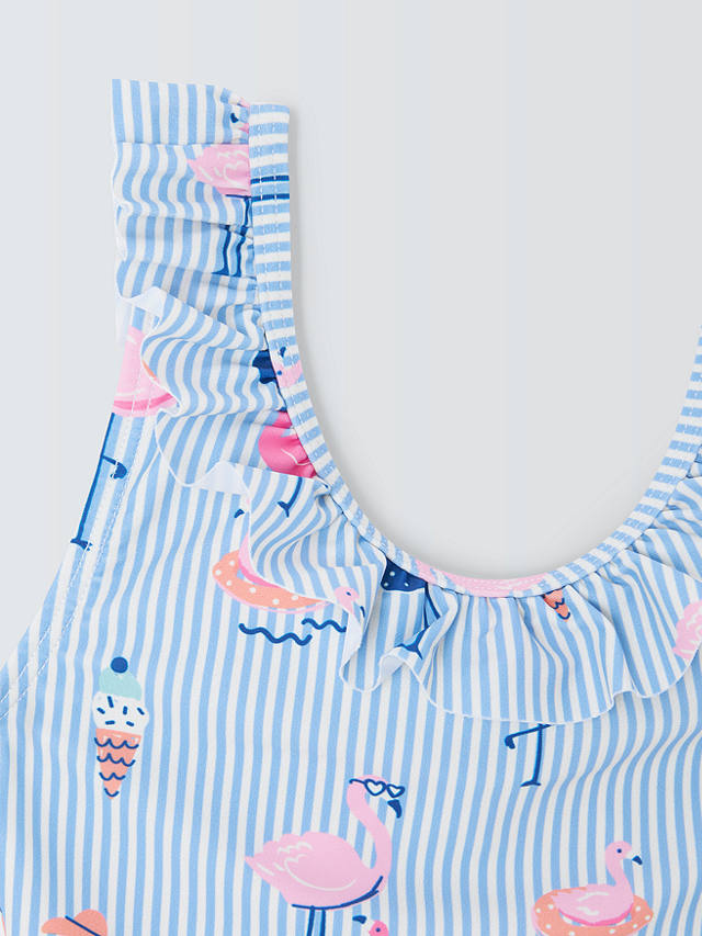 John Lewis Kids' Stripe Flamingo Swimsuit, Blue/Multi