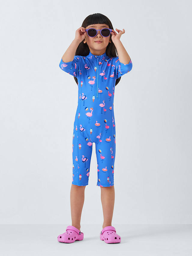 John Lewis Kids' Flamingo Sunpro Swimsuit, Blue/Multi