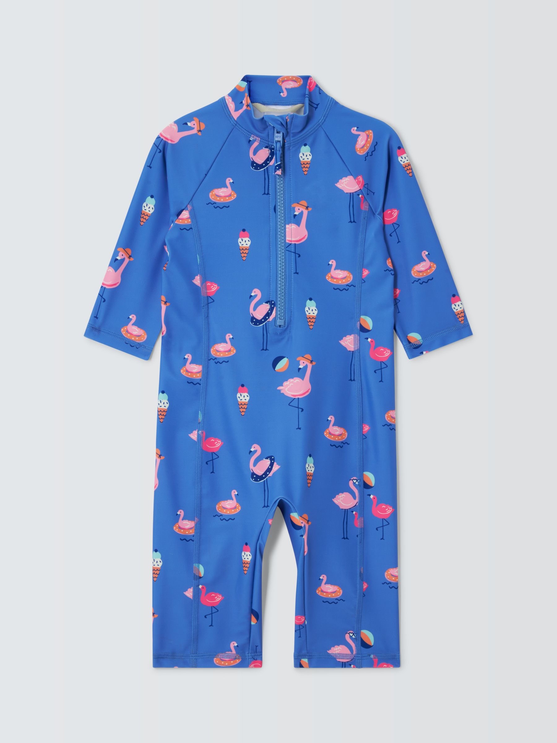 John Lewis Kids' Flamingo Sunpro Swimsuit, Blue/Multi, 9 years