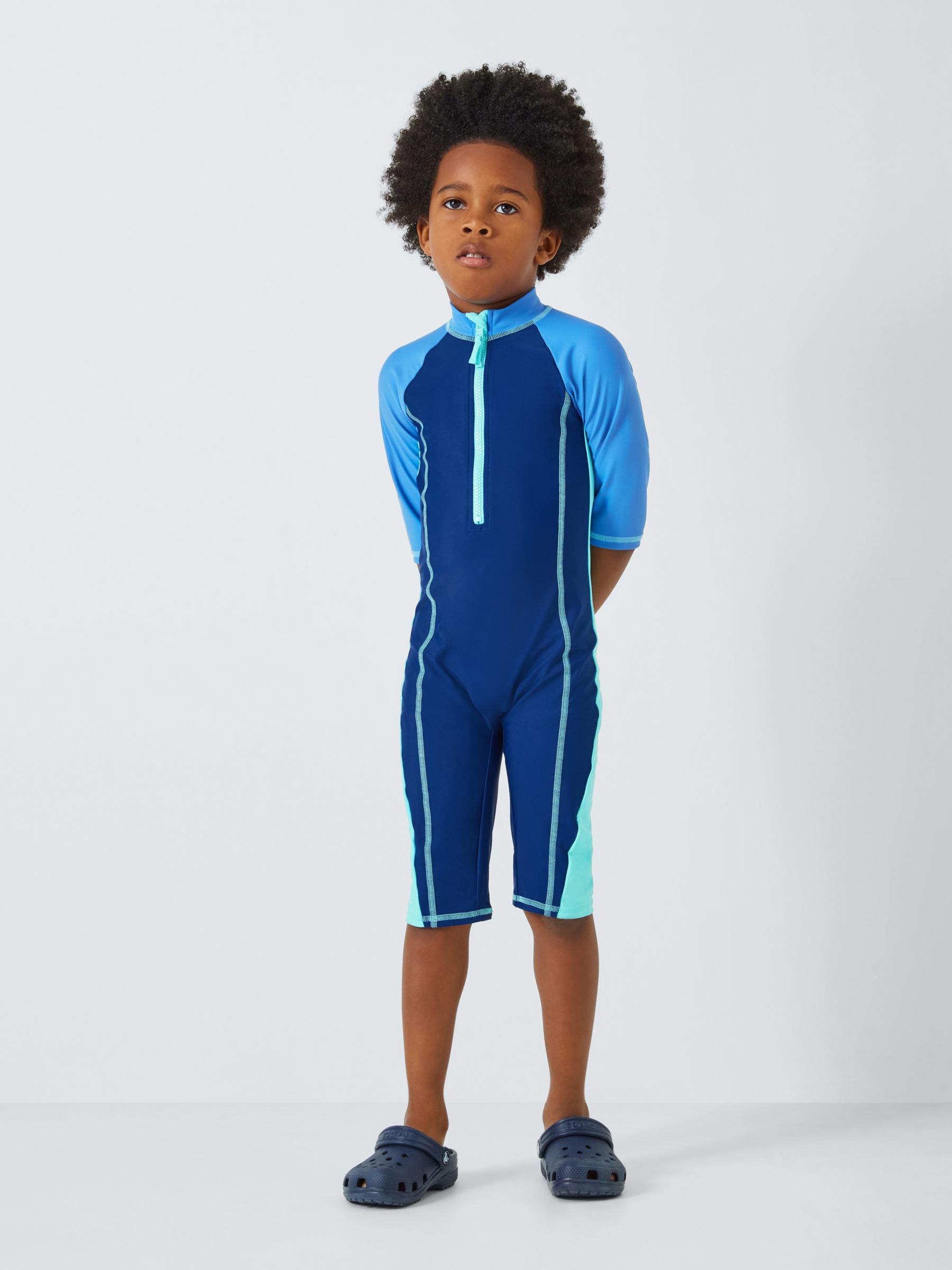 John Lewis Kids' Colourblock Sunpro Swimsuit, Blue/Multi, 7 years