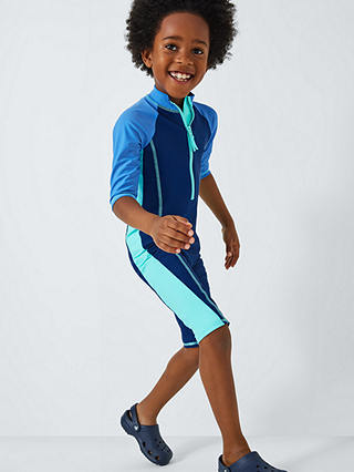 John Lewis Kids' Colourblock Sunpro Swimsuit, Blue/Multi