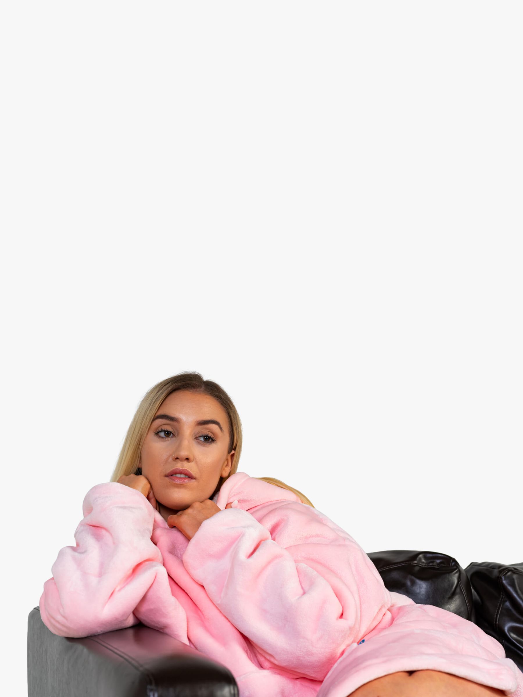 Ony Unisex Sherpa Lined Fleece Hoodie Blanket, Pink/White, One Size