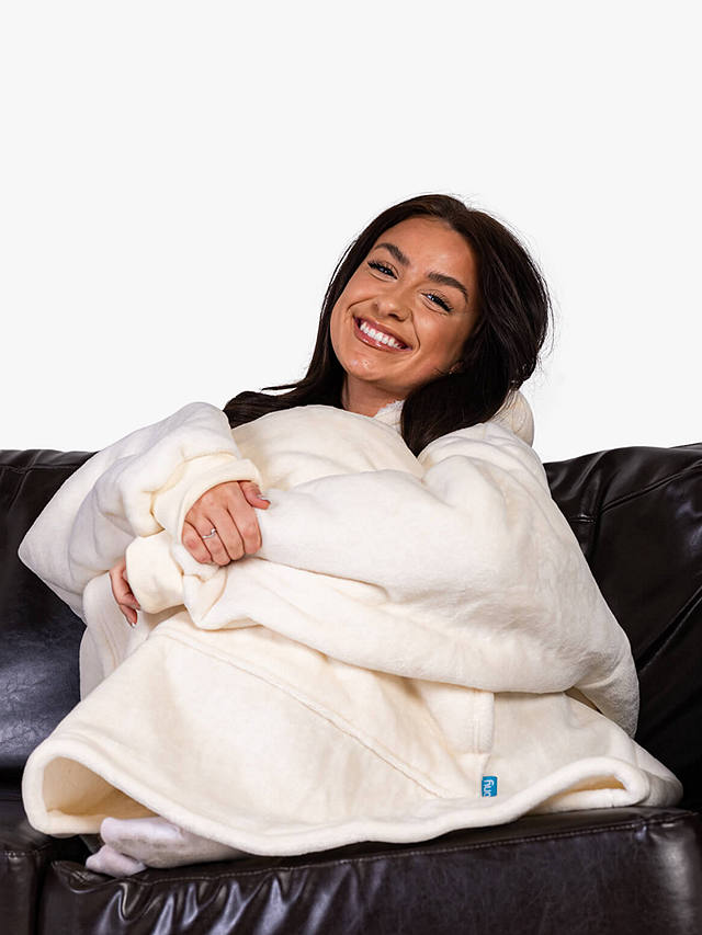 Ony Unisex Sherpa Lined Fleece Hoodie Blanket, Cream/White 