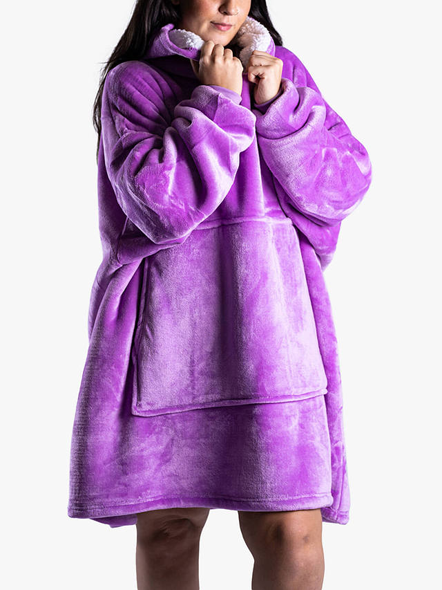 Ony Unisex Sherpa Lined Fleece Hoodie Blanket, Purple/White 