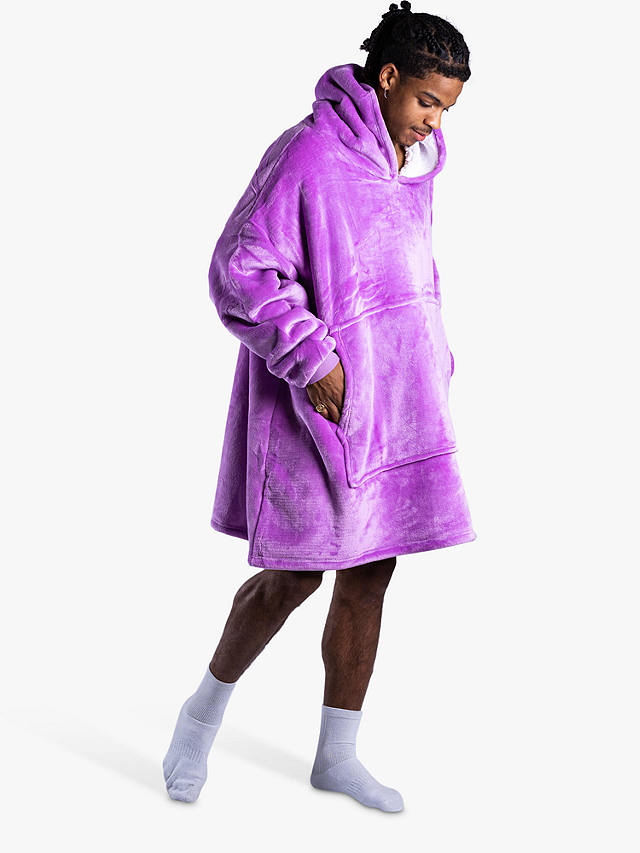 Ony Unisex Sherpa Lined Fleece Hoodie Blanket, Purple/White 