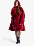 Ony Unisex Sherpa Lined Fleece Hoodie Blanket, Red/White