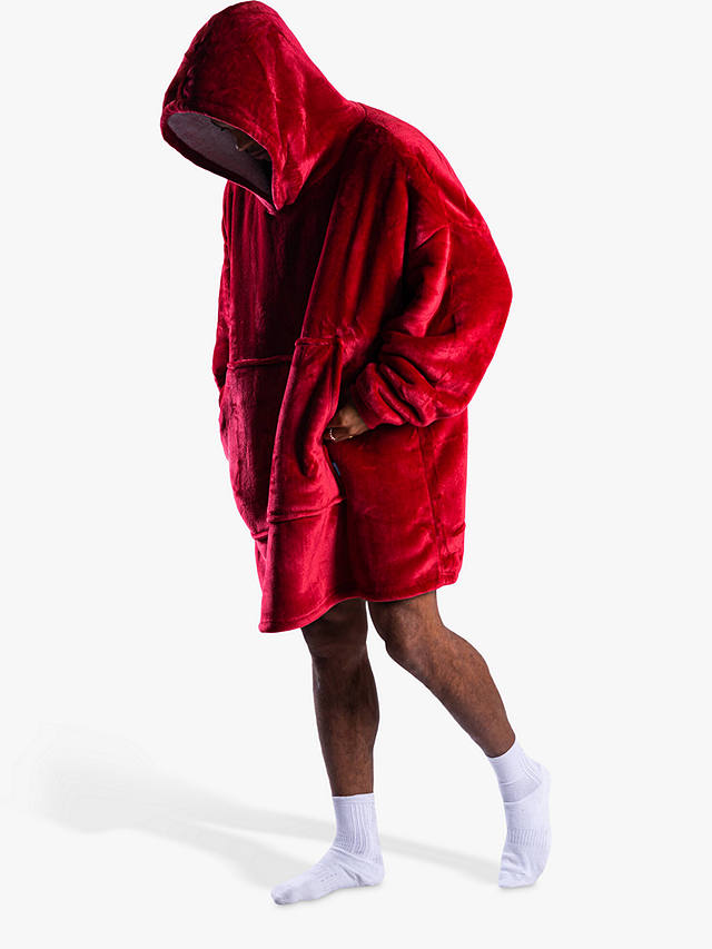 Ony Unisex Sherpa Lined Fleece Hoodie Blanket, Red/White 