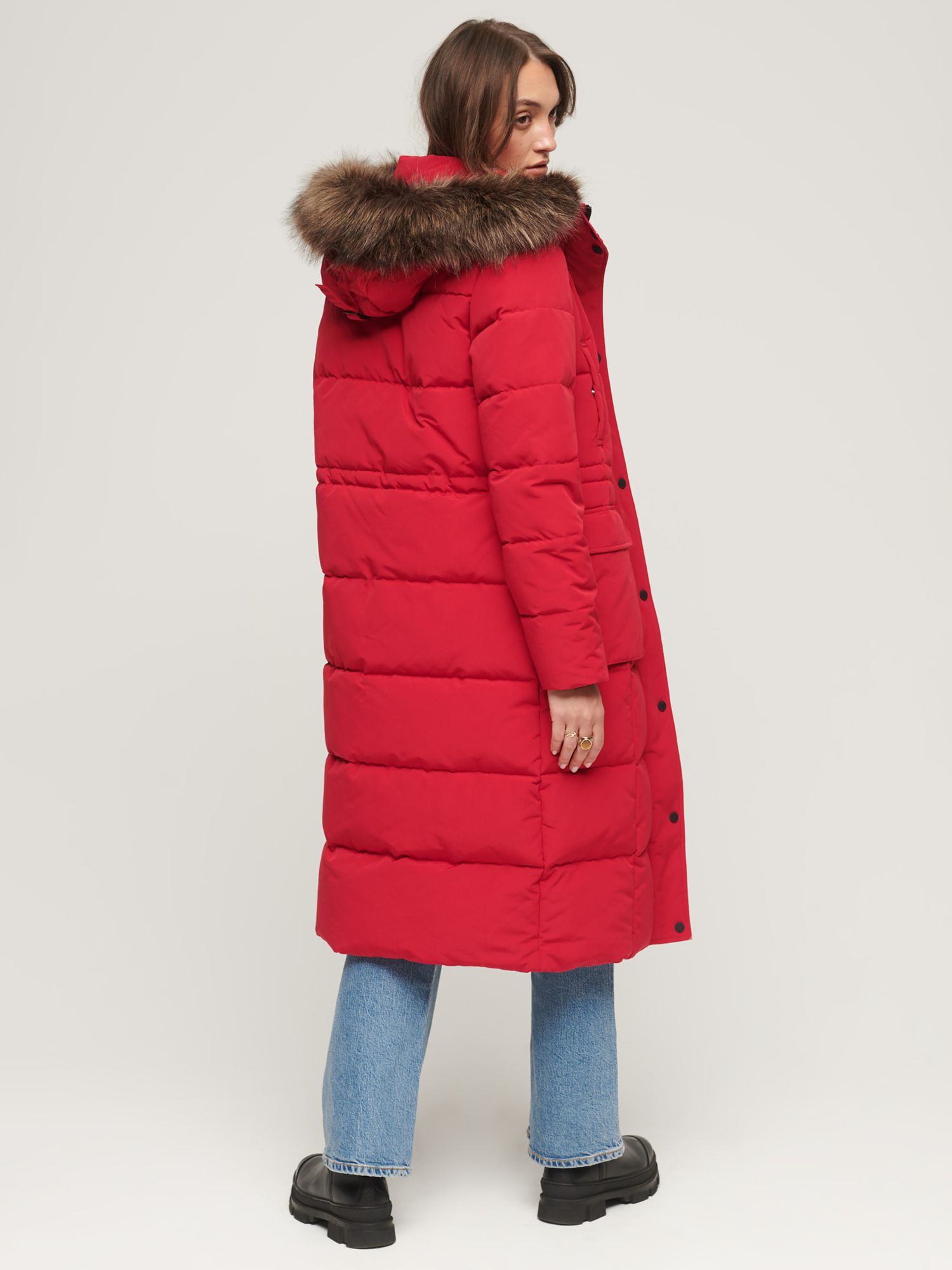 Superdry Everest Longline Puffer Coat, Deep Red at John Lewis & Partners