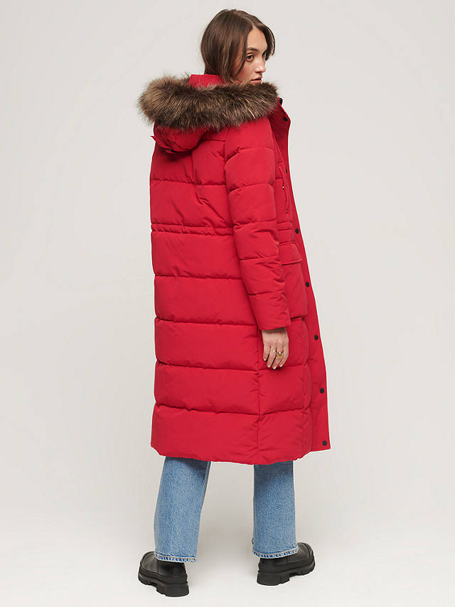 Superdry Everest Longline Puffer Coat, Deep Red