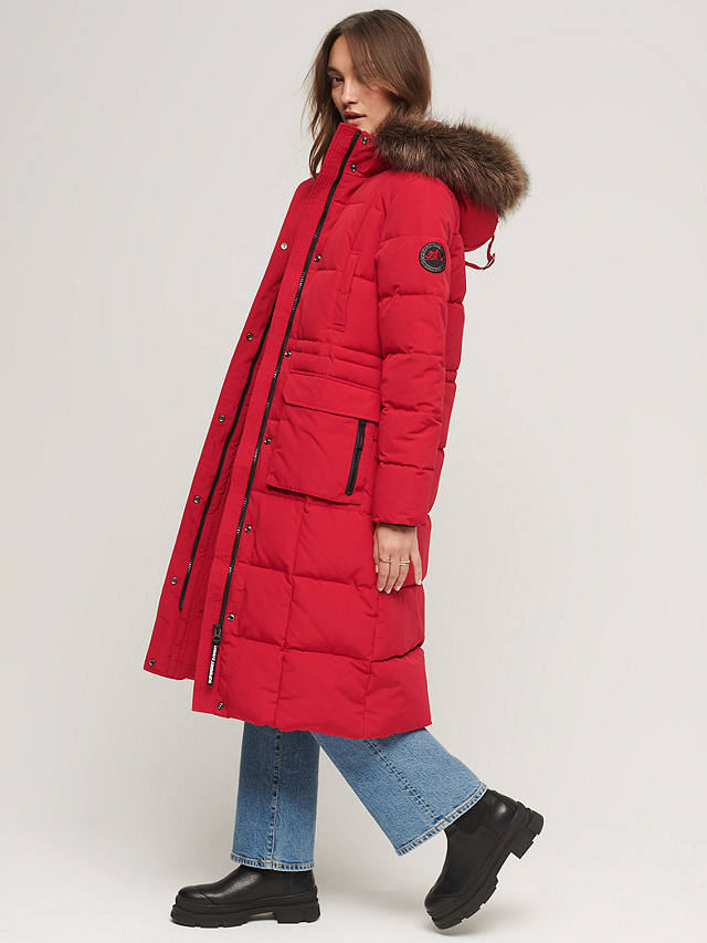 Superdry Everest Longline Puffer Coat, Deep Red