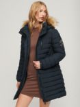 Superdry Fuji Hooded Mid Length Puffer Coat, Nordic Chrome Navy