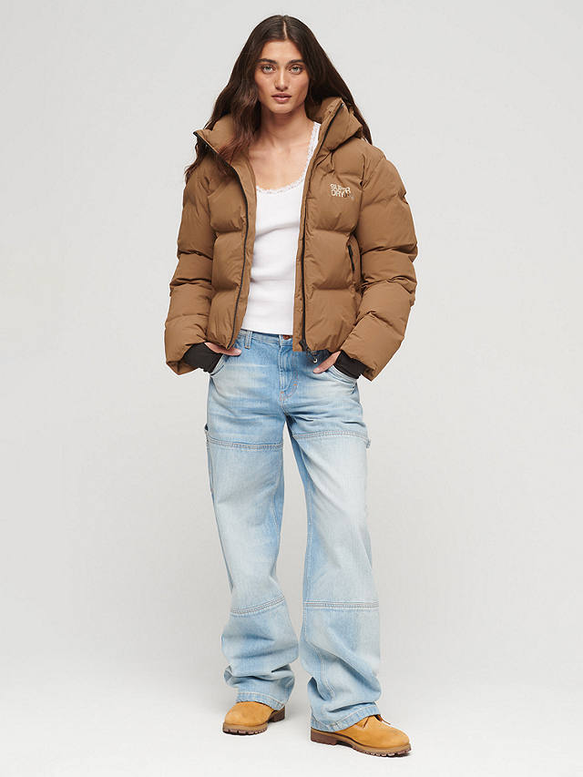 Superdry Hooded Boxy Puffer Jacket, Rawhide Brown