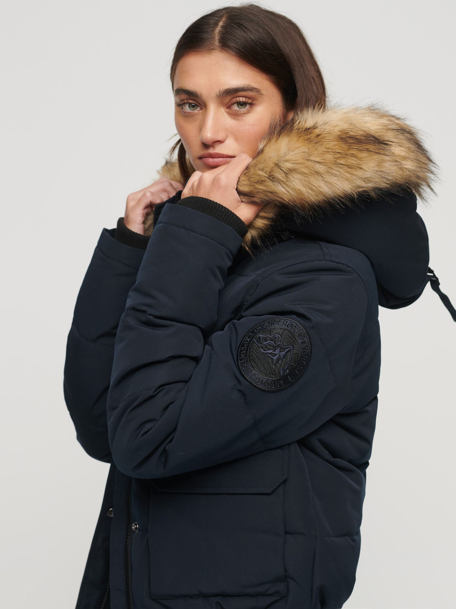 Superdry Hooded Everest Puffer Bomber Jacket, Nordic Chrome Navy at ...