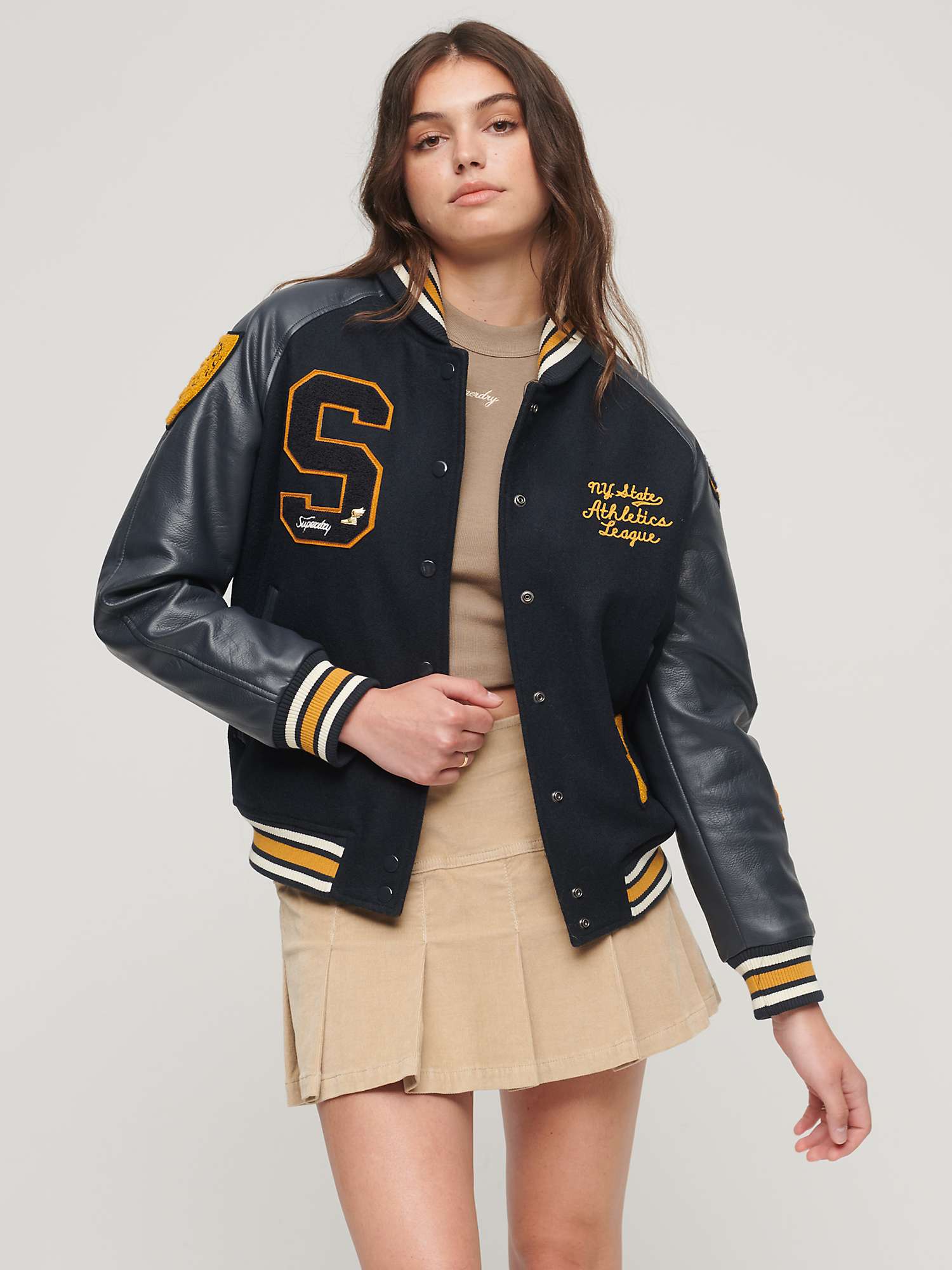 Buy Superdry College Patched Varsity Jacket, Eclipse Navy Online at johnlewis.com