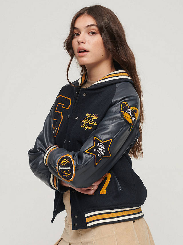 Superdry College Patched Varsity Jacket, Eclipse Navy