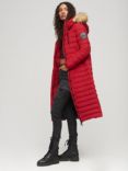Superdry Fuji Hooded Longline Puffer Coat, Varsity Red