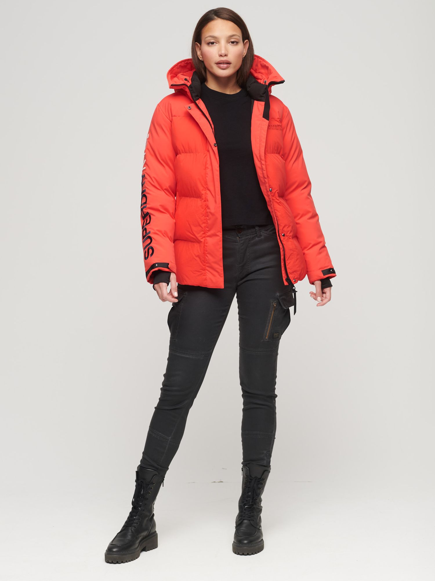 Superdry Hooded City Padded Wind Parka Jacket, Sunset Red at John Lewis ...