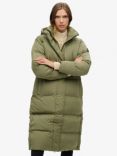 Superdry Hooded Longline Puffer Coat, Wild Khaki