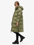 Superdry Hooded Longline Puffer Coat, Wild Khaki