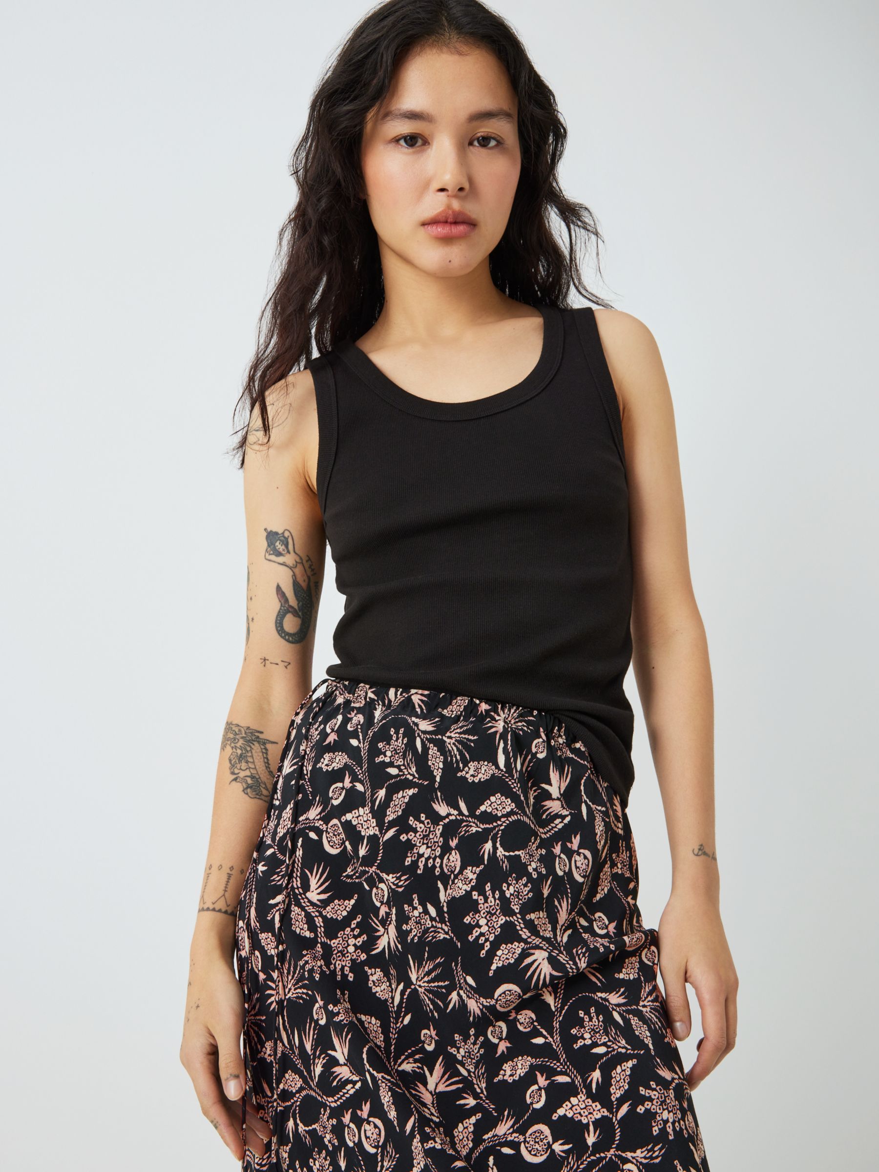 AND/OR Myla Shibori Maxi Skirt, Black at John Lewis & Partners