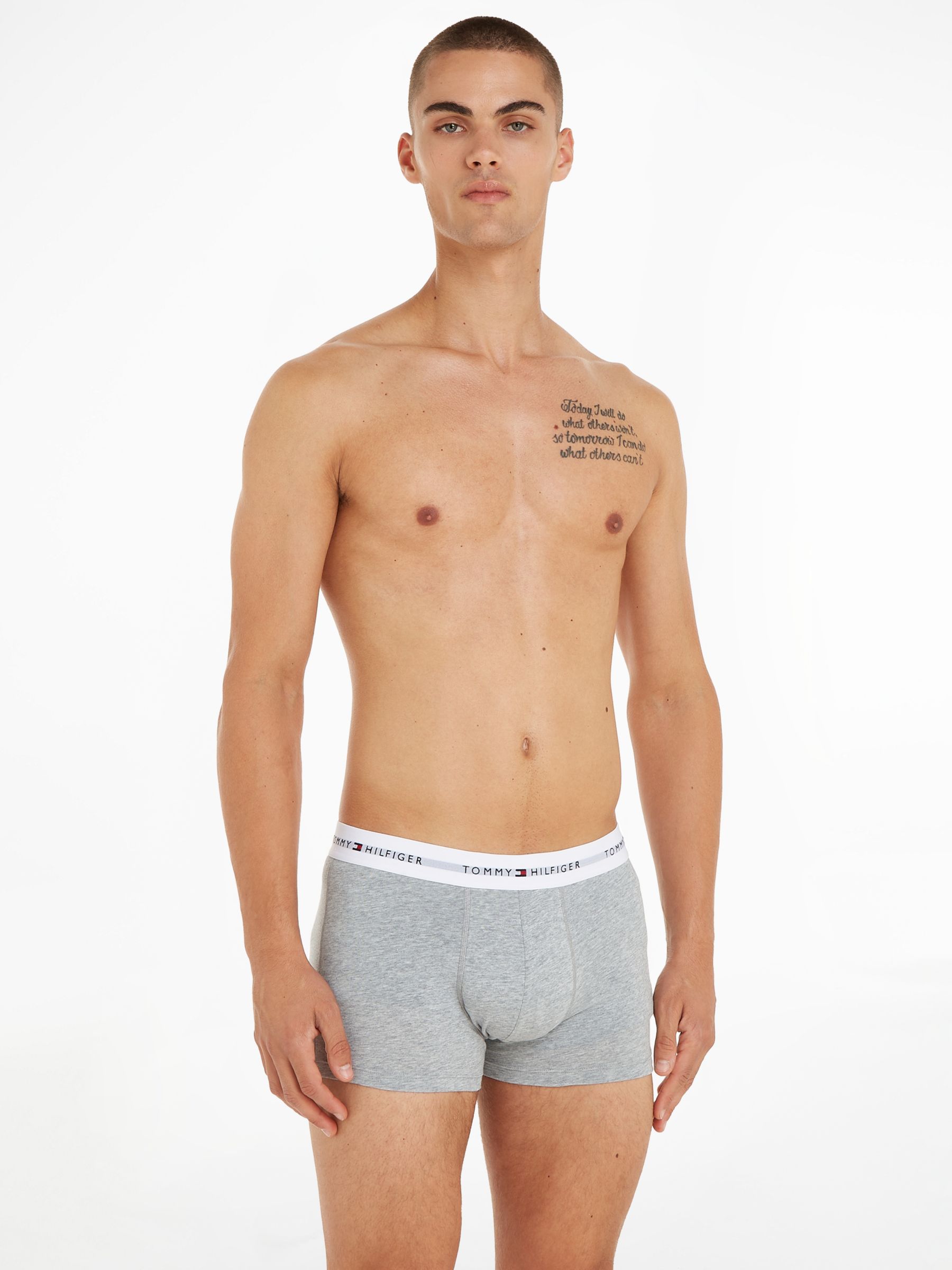 Tommy Hilfiger Essential Logo Waistband Trunks, Pack of 3, Grey/Black/White, L