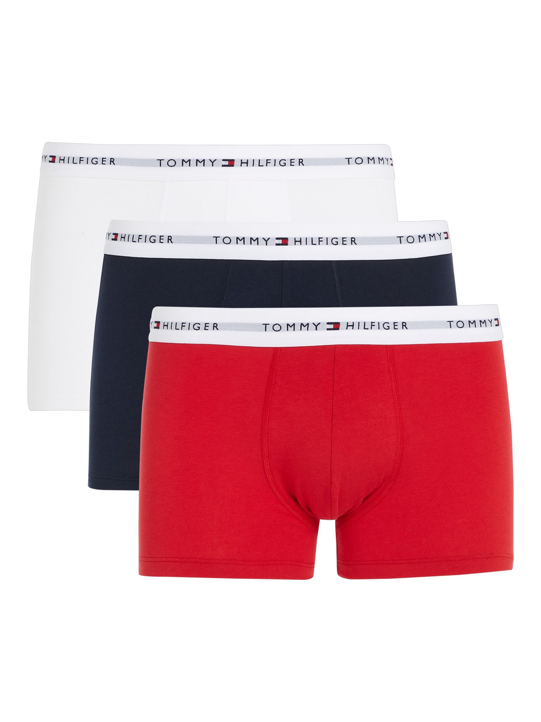 Tommy Hilfiger Essential Logo Waistband Trunks, Pack of 3, Desert Sky/White/Red, L