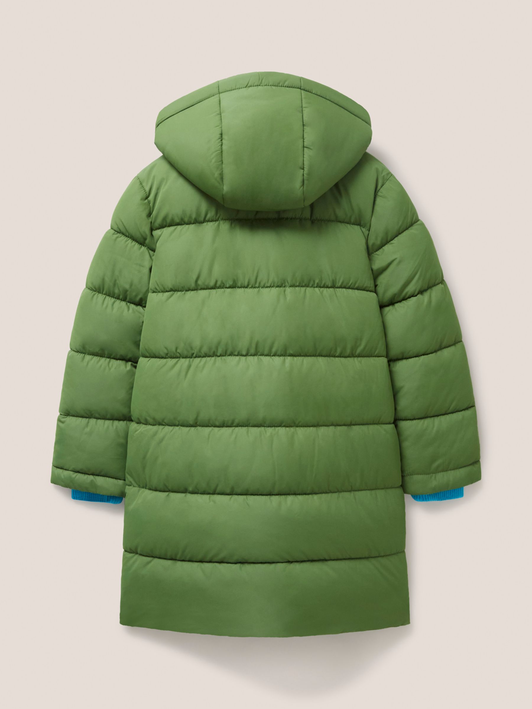 White Stuff Kids' Longline Quilted Hooded Puffer Jacket, Mid Teal at ...