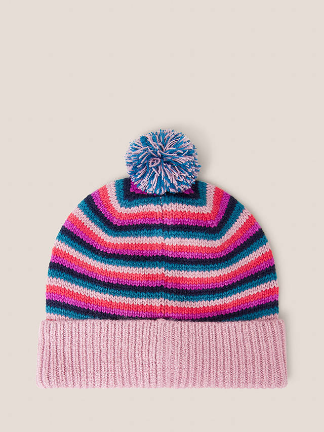 White Stuff Kids' Stripe Knit Hat, Pink/Multi