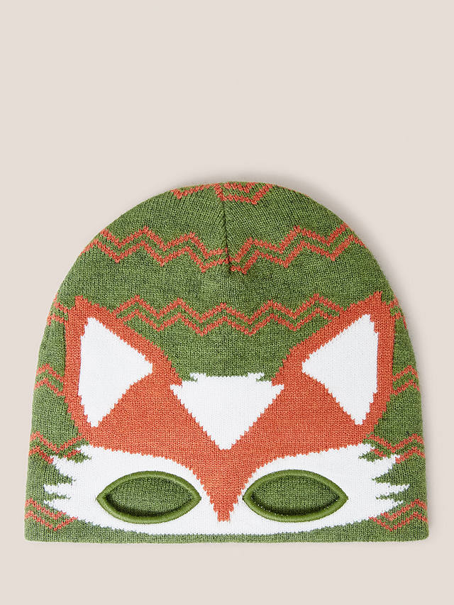 White Stuff Kids' Fox Mask Hat, Green/Multi
