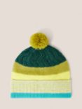 White Stuff Kids Knitted Stripe Bobble Hat, Green/Multi