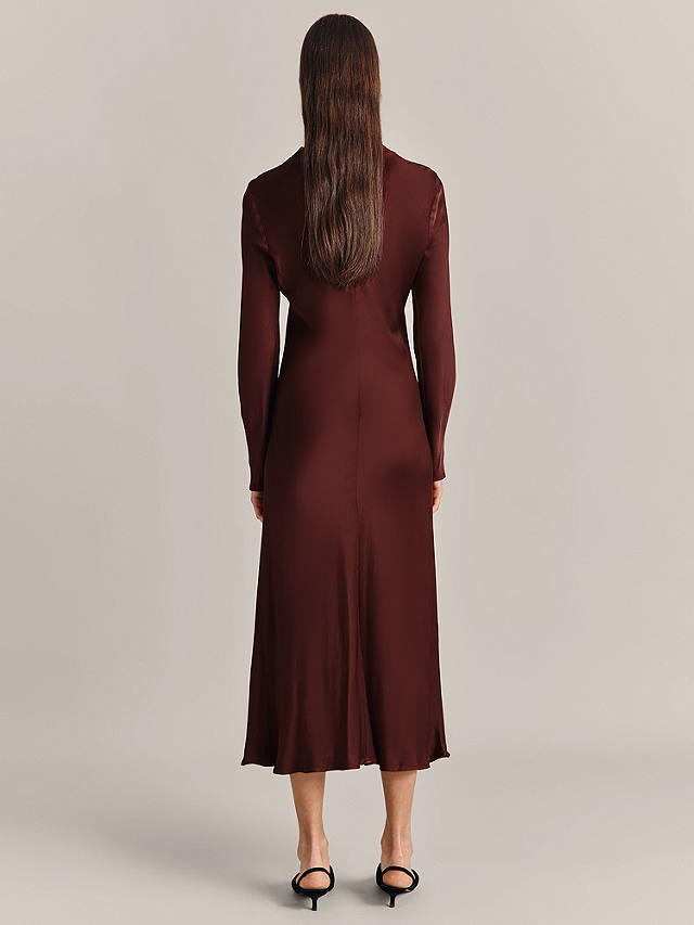 Ghost Rhea Bias Cut Satin Midi Dress, Claret